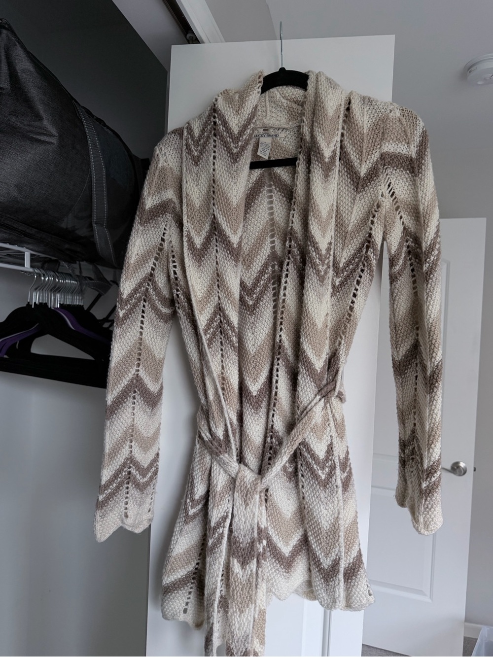 Lucky Brand Cream and Taupe Open-Knit Women's Sweater